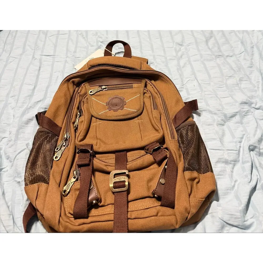 KAUKKO Men Canvas Backpack Laptop School Satchel Travel camping Bag Rucksack 316